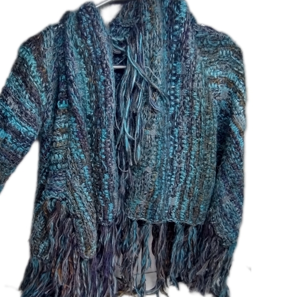 Free People Fringe Blue Fringe Cardigan Shawl Size EXtra Small - Picture 4 of 4